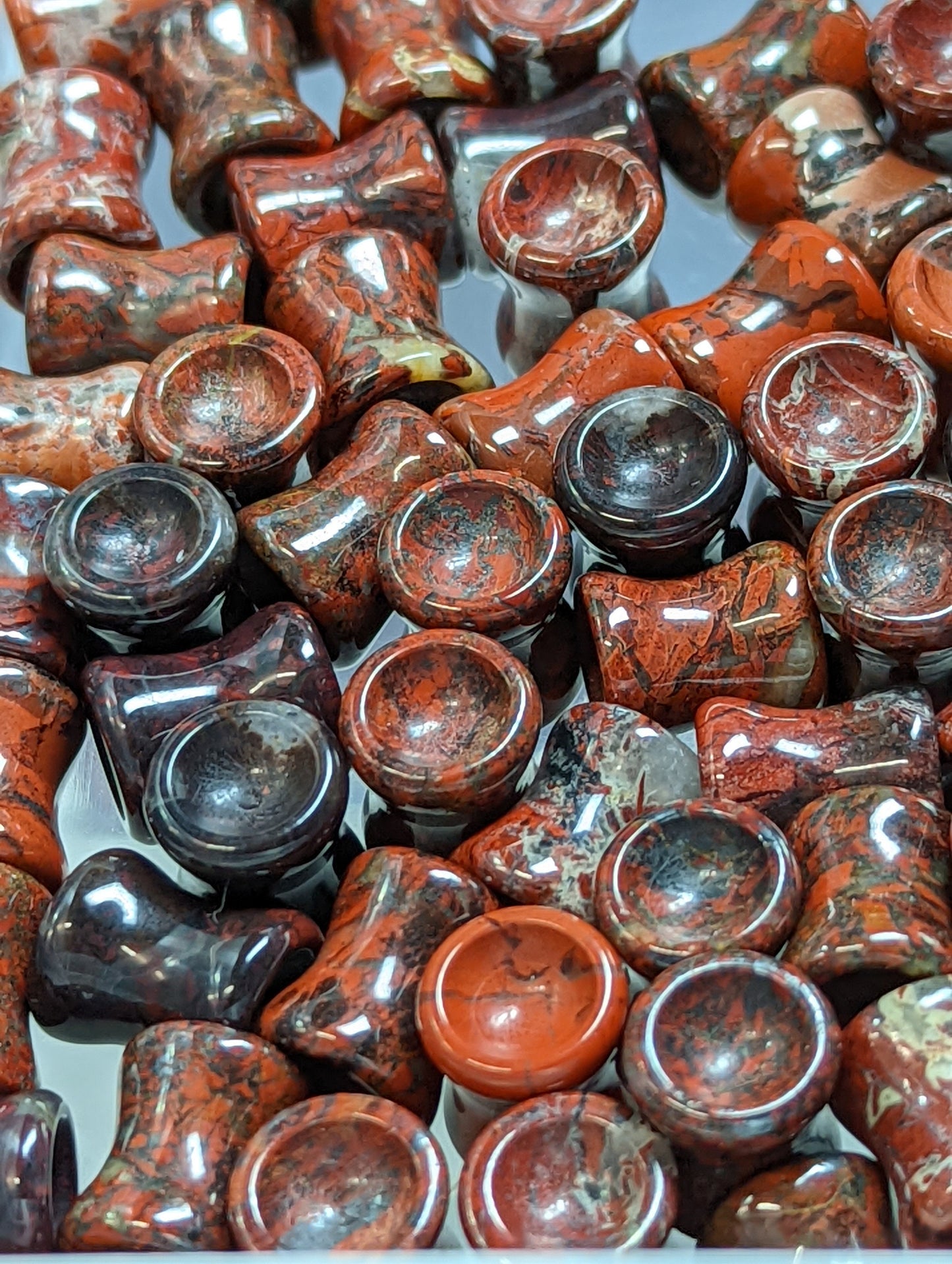 Concave Red Brecciated Stone Plugs