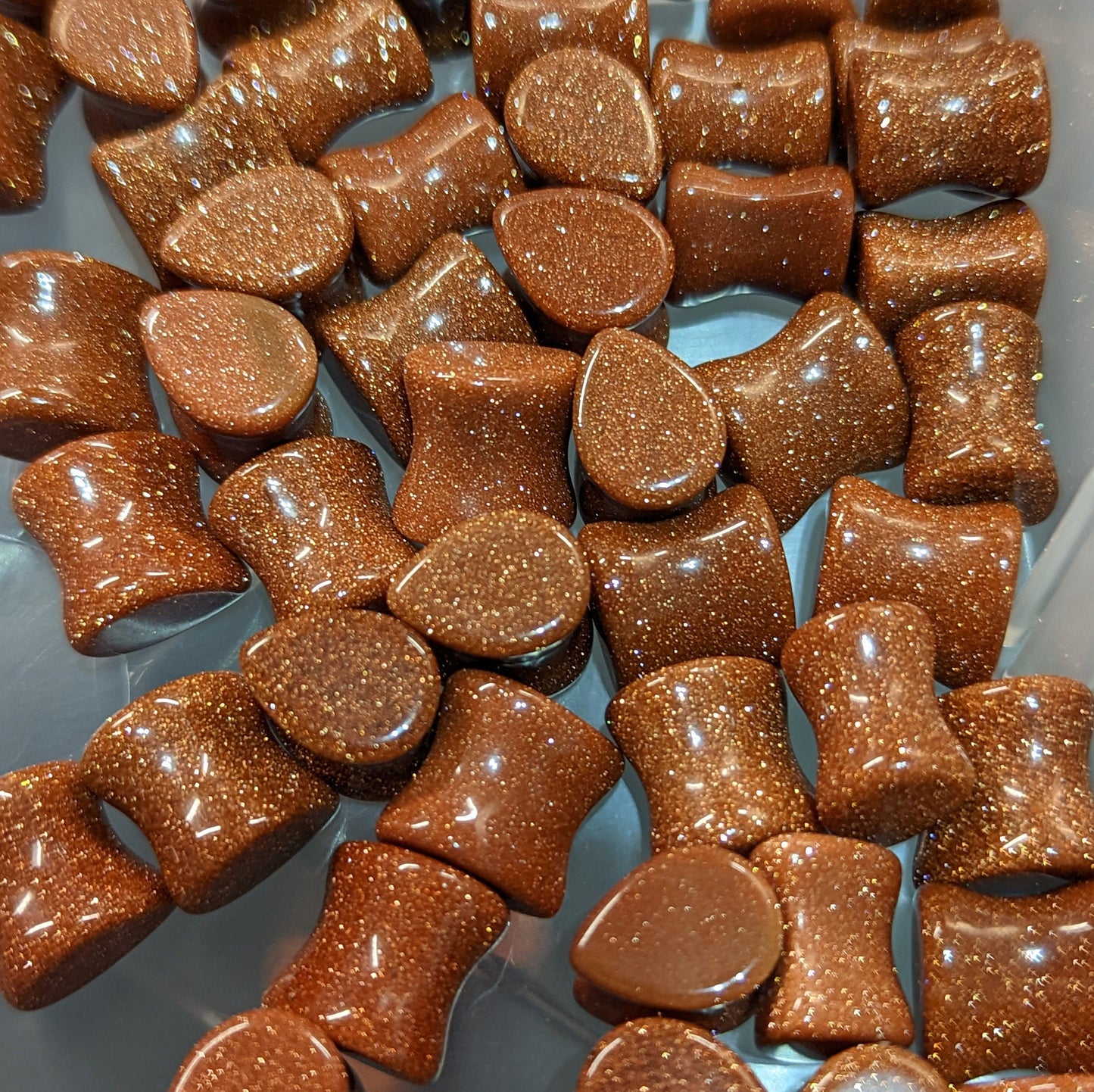 Teardrop Goldstone Glass Plugs