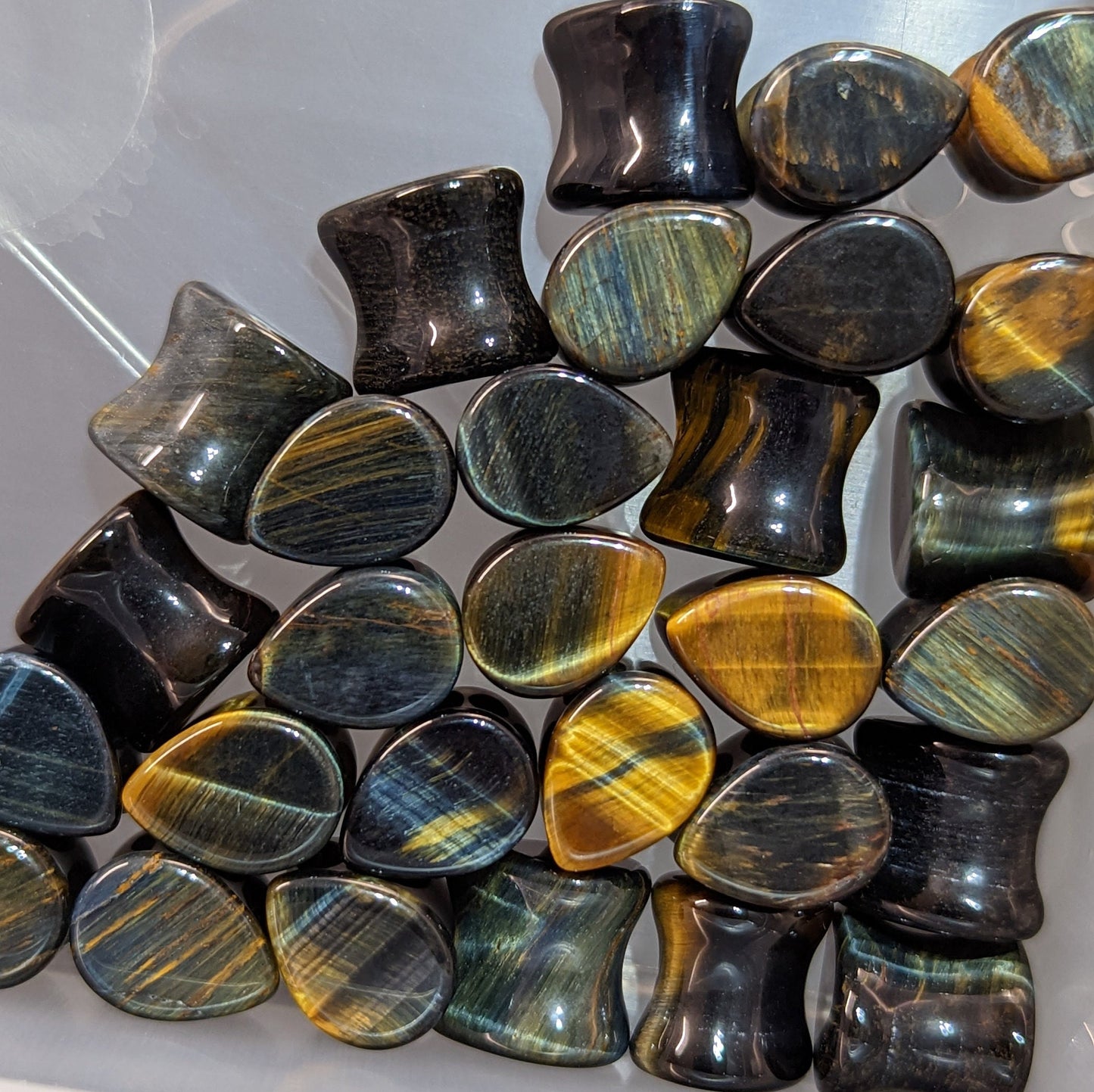 Teardrop Blue Tiger Eye Stone Plugs