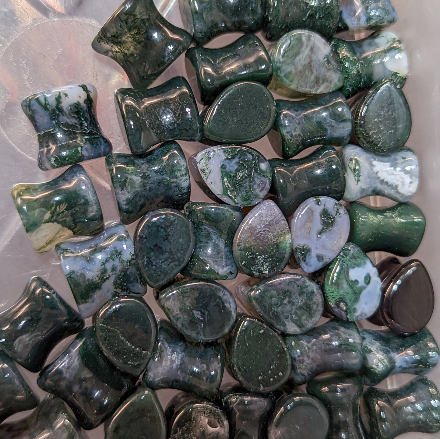 Teardrop Green Moss Agate Stone Plugs