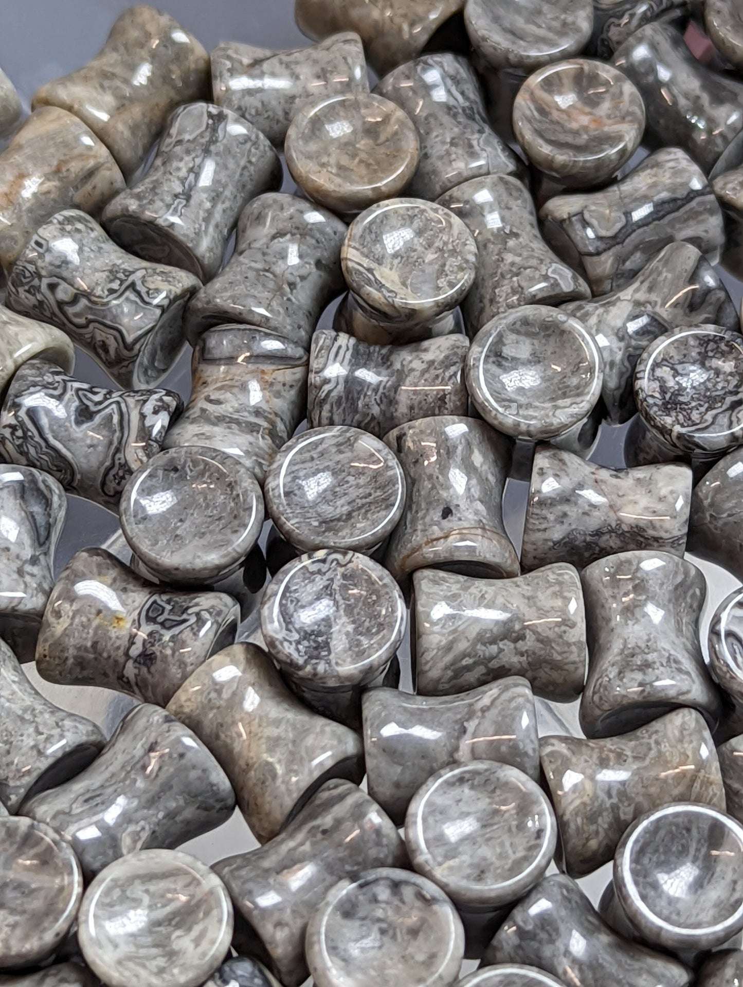 Concave Gray Wave Jasper Stone Plugs
