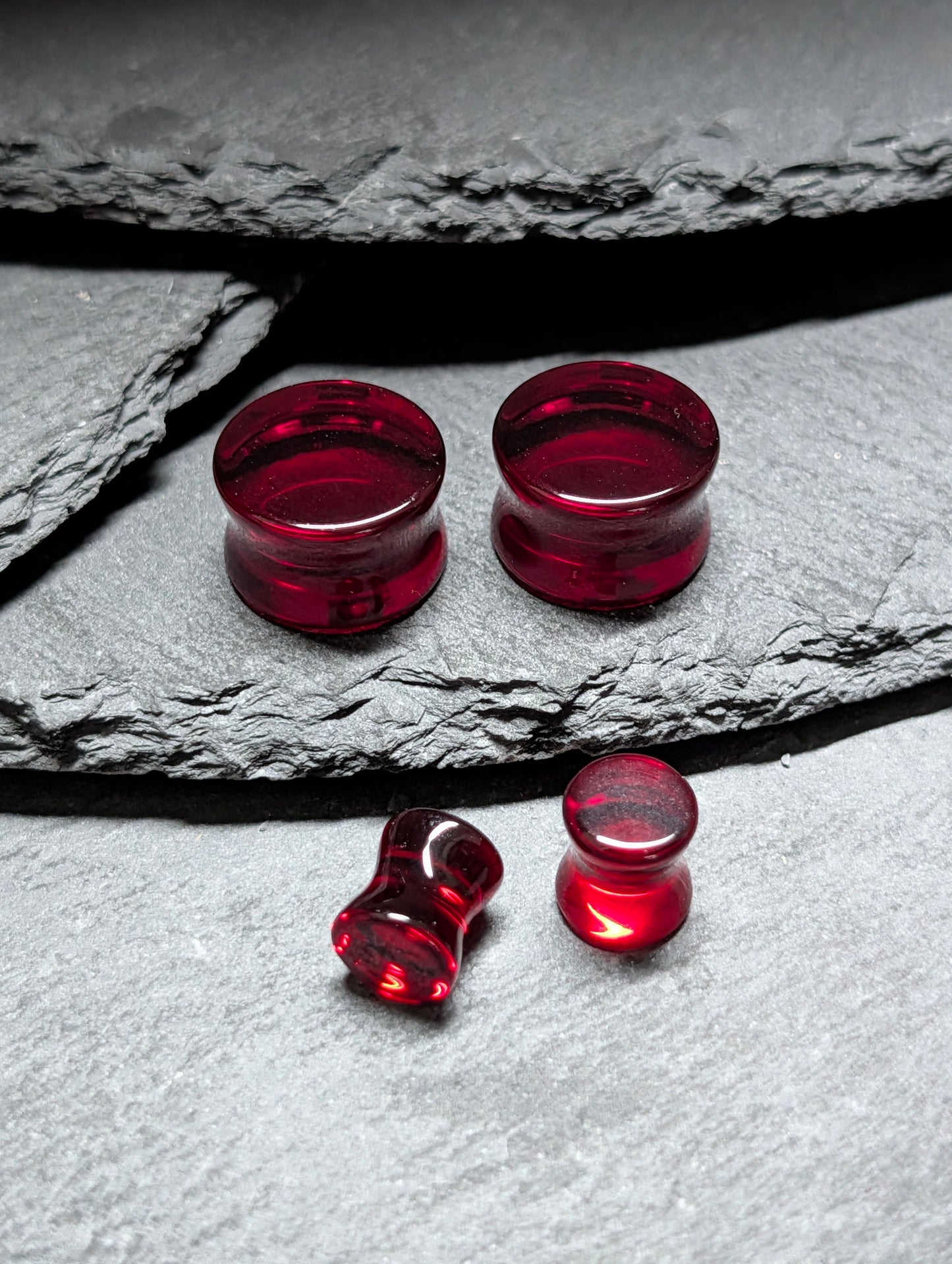 Classic Double Flare Dark Red Glass Plugs