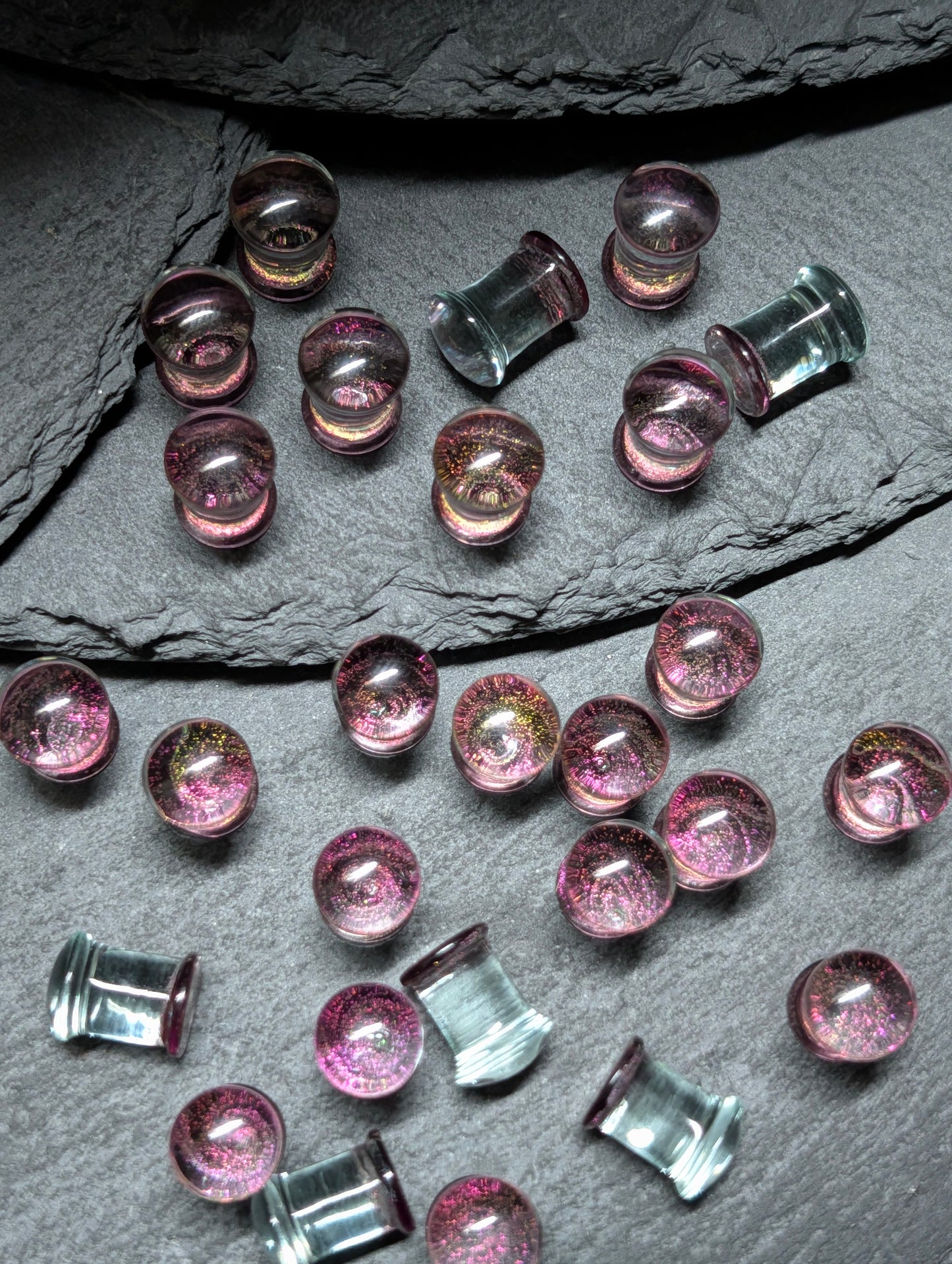 Pink Galaxy Swirl Art Glass Plugs