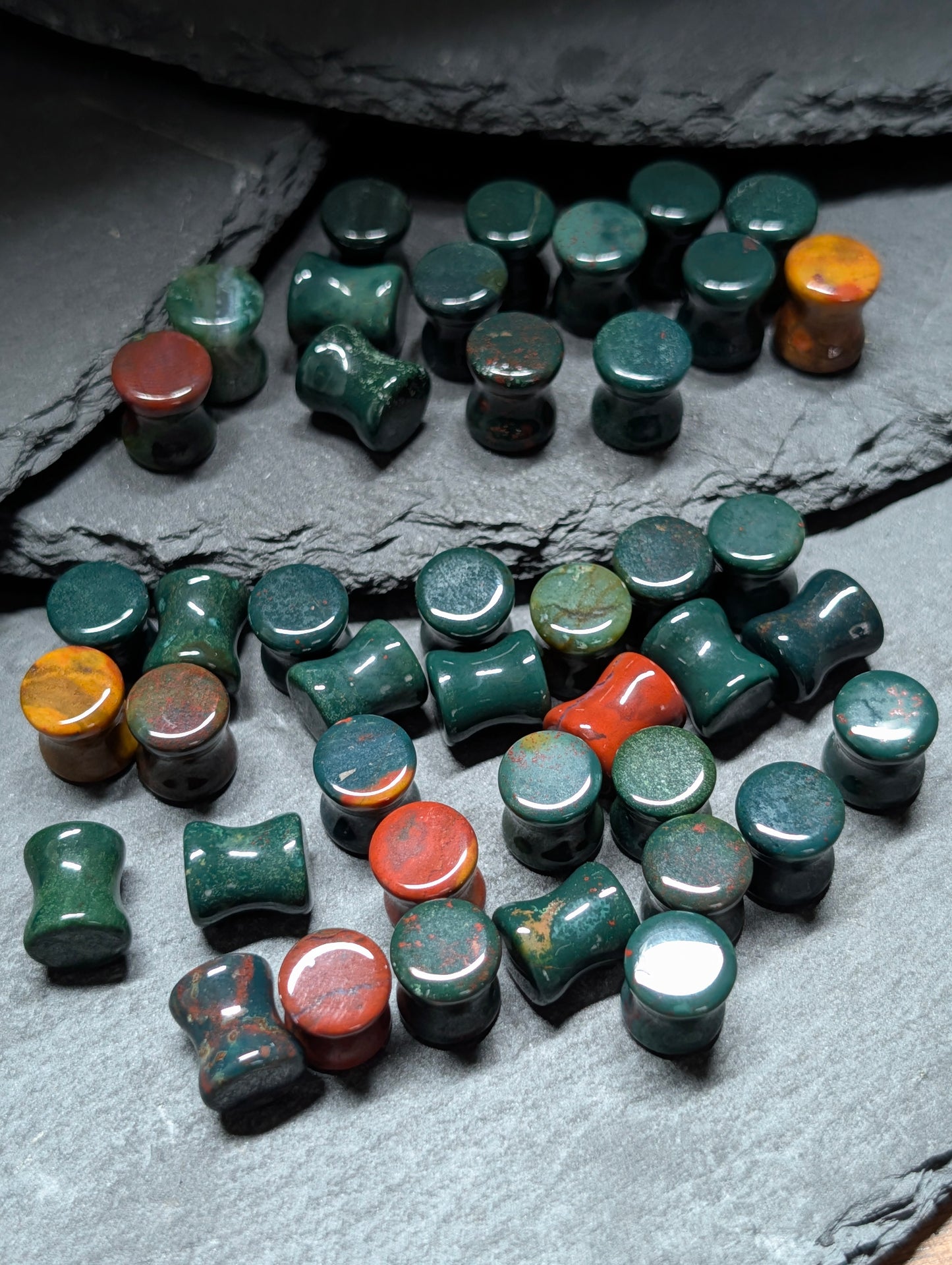 Classic Double Flare Indian Bloodstone Stone Plugs