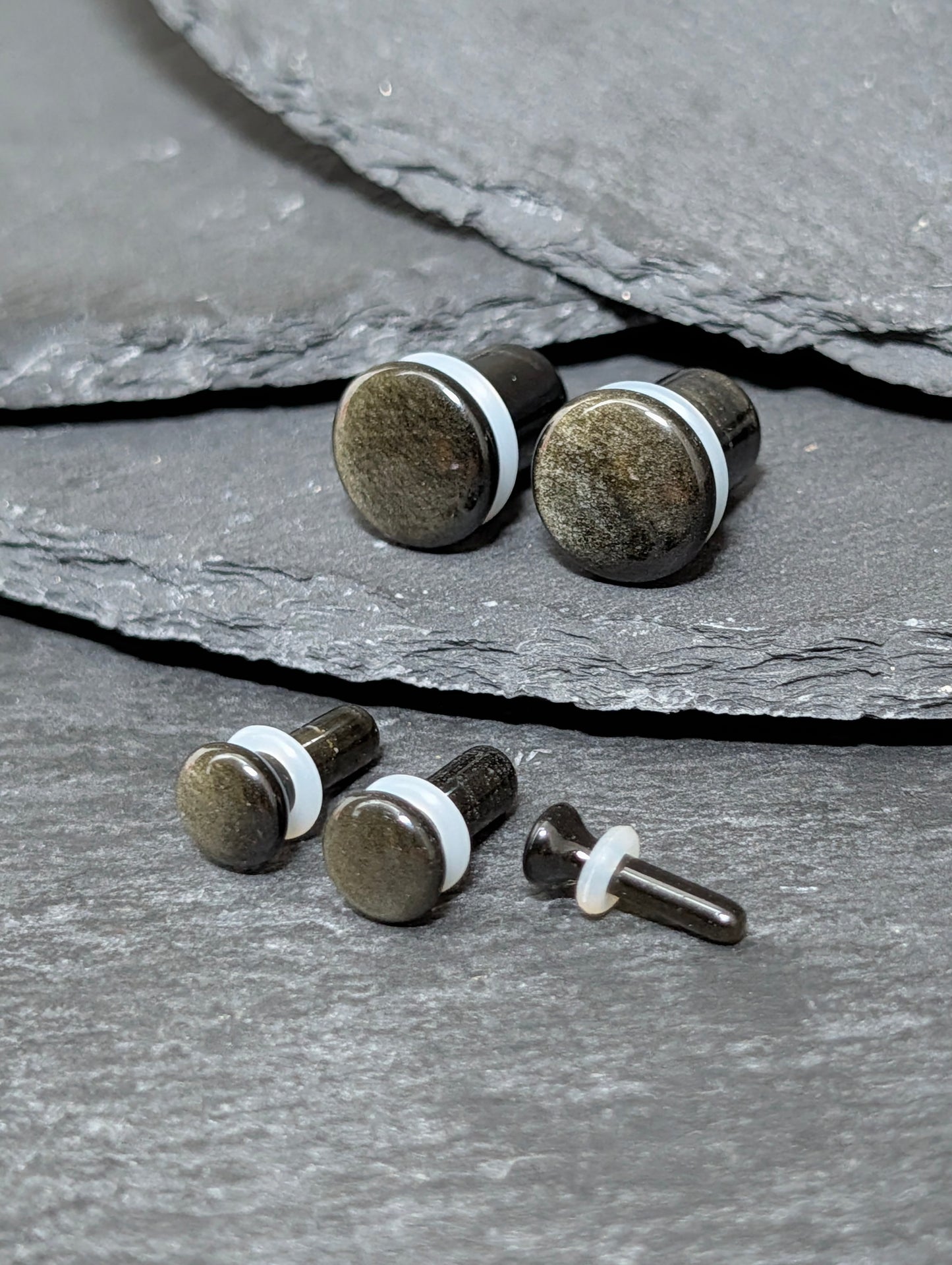 Golden Obsidian Single Flare Stone Plugs