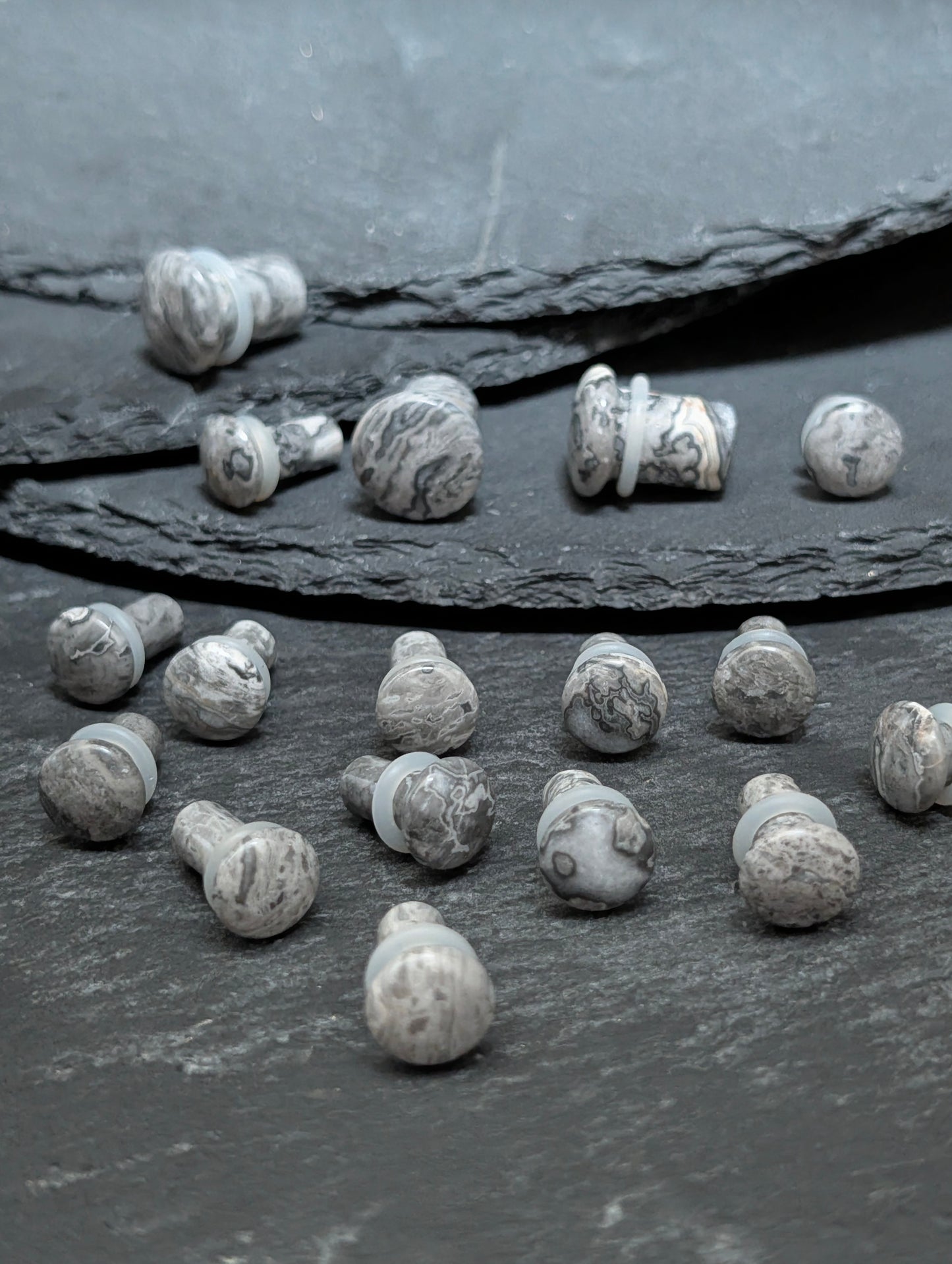 Gray Wave Jasper Single Flare Stone Plugs
