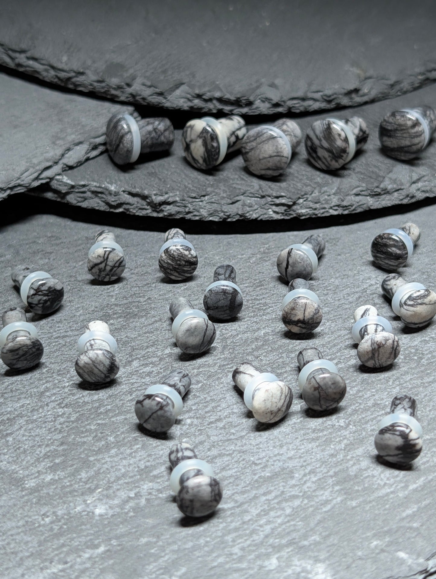 Black Net Jasper Single Flare Stone Plugs
