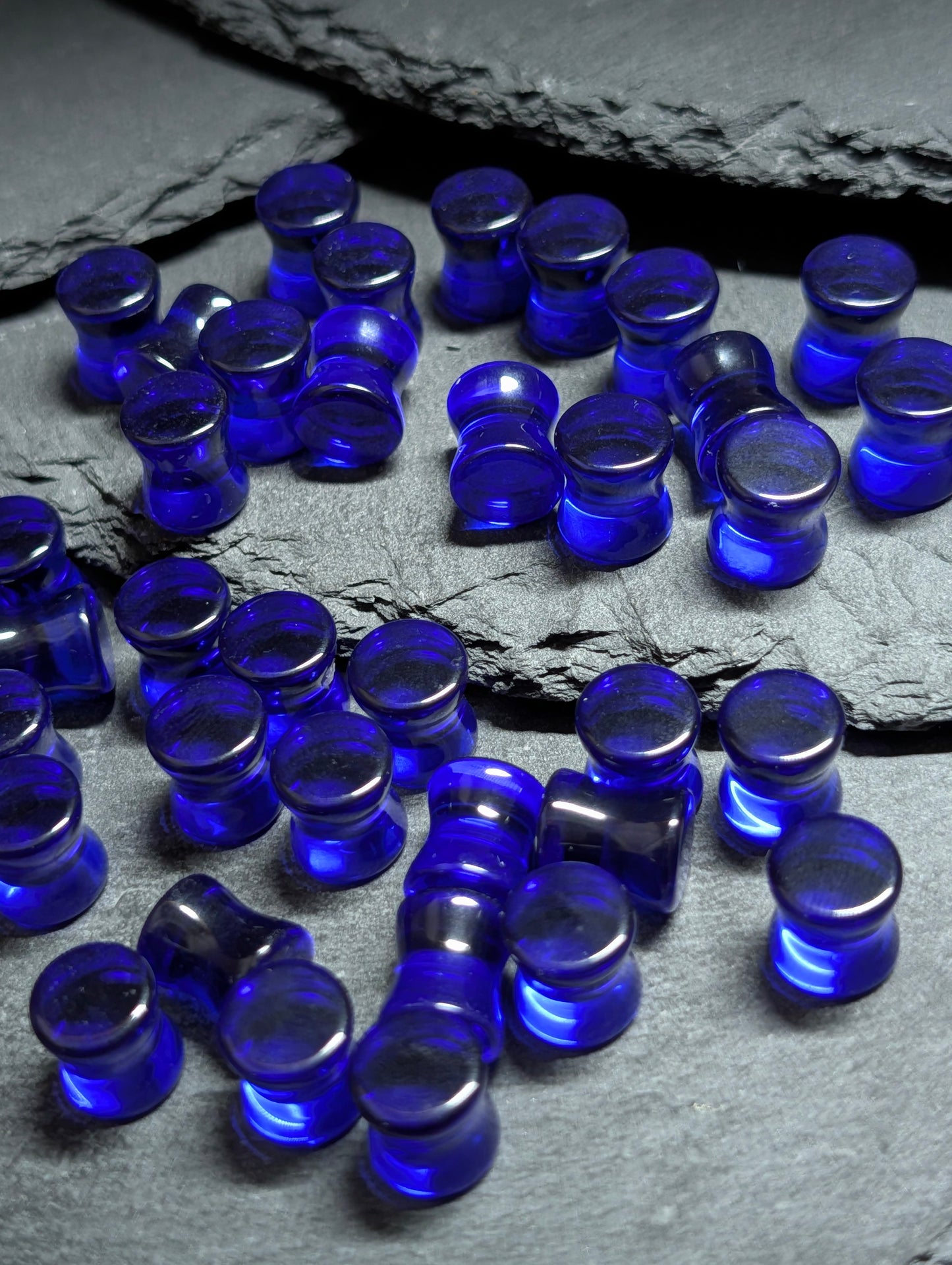 Classic Double Flare Dark Blue Glass Plugs
