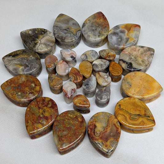 Teardrop Crazy Lace Agate Stone Plugs