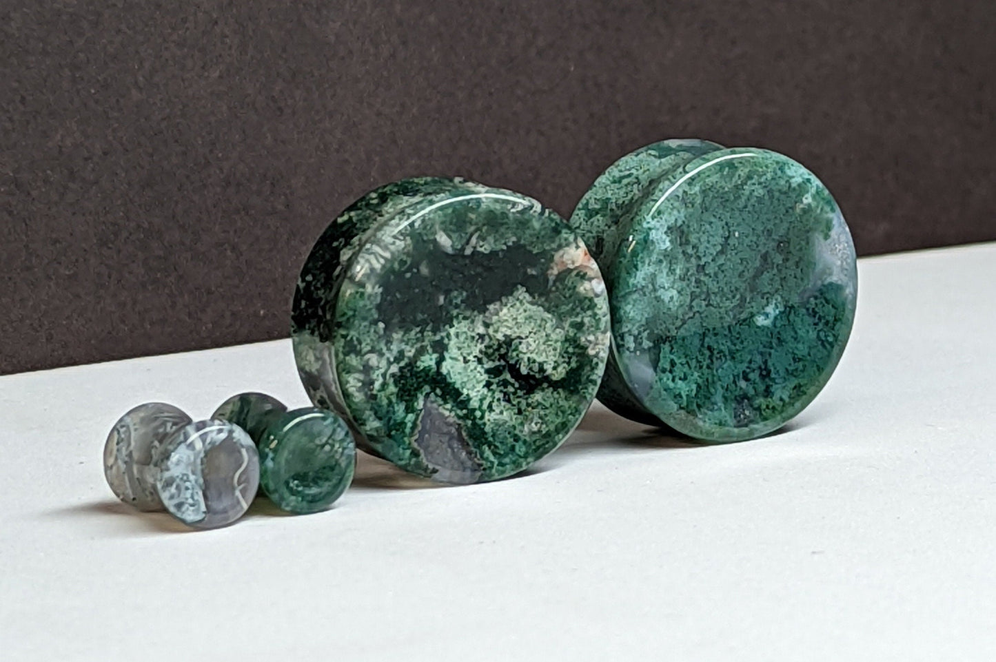 Concave Green Moss Agate Stone Plugs