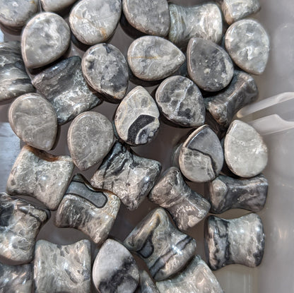 Teardrop Gray Wave Jasper Stone Plugs