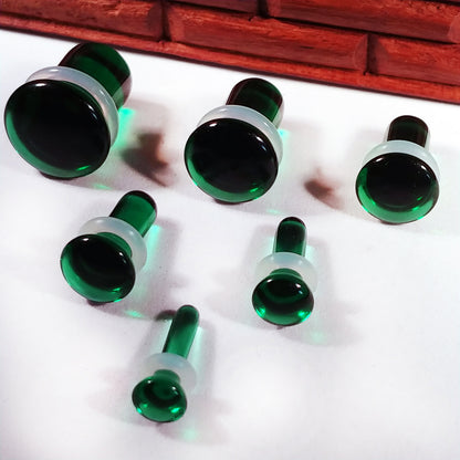 Dark Green Glass Single Flare Plugs