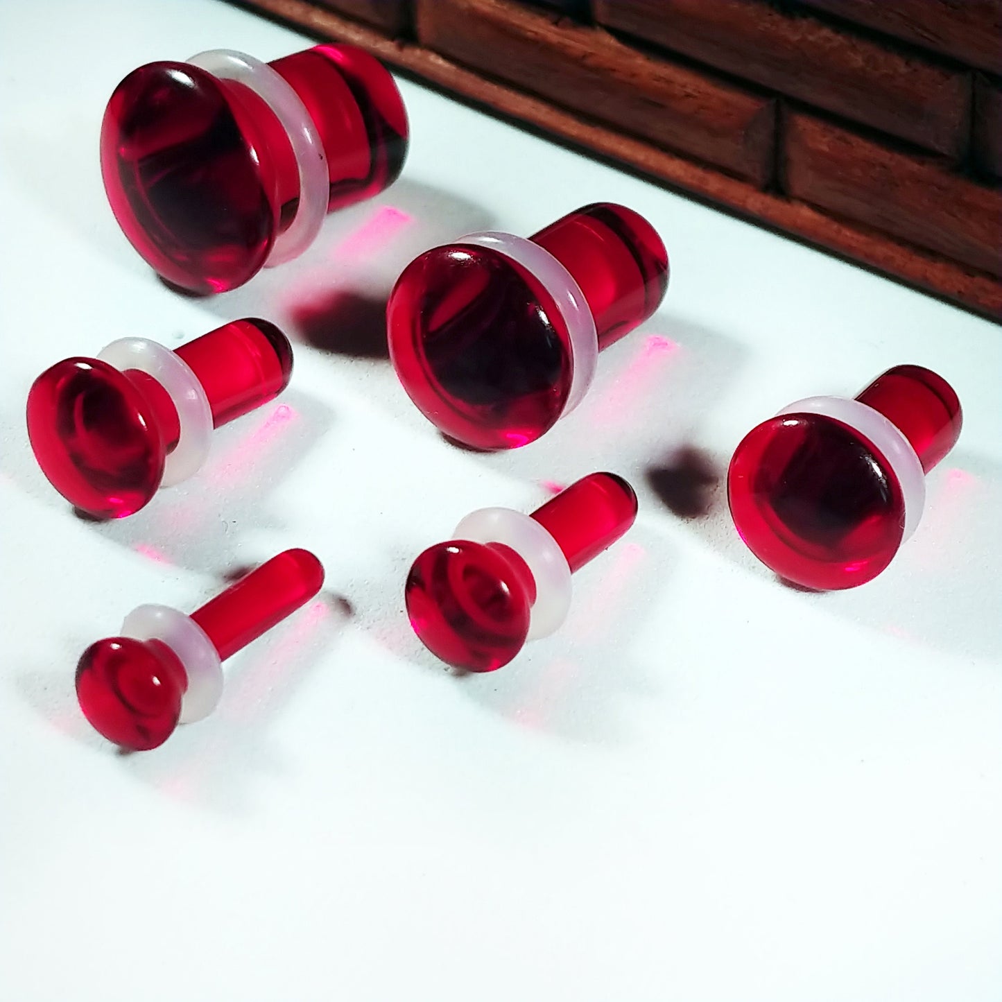 Dark Red Glass Single Flare Glass Plugs