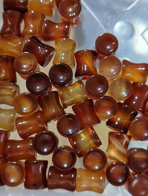 Concave Red Agate Stone Plugs
