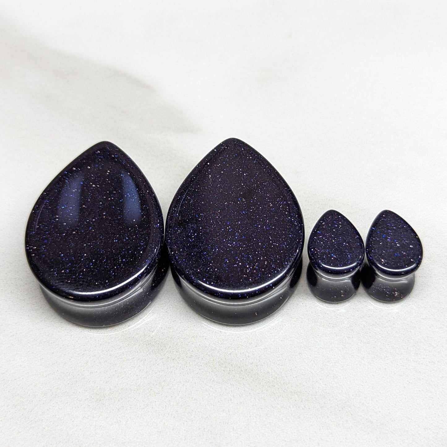 Teardrop Blue Goldstone Glass Plugs