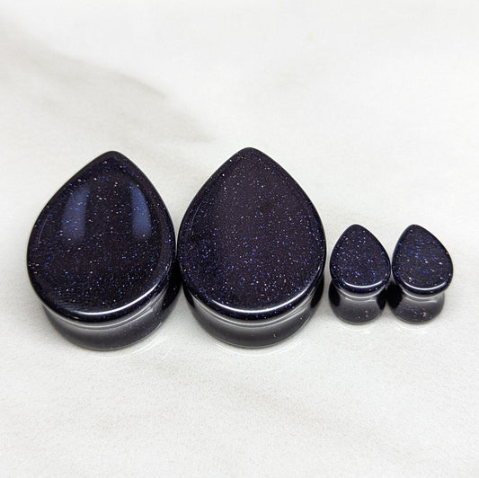Teardrop Blue Goldstone Glass Plugs