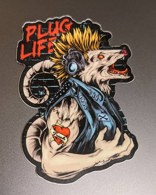 Punk Opossum Plug Life Vinyl Stickers. 3" x 2"