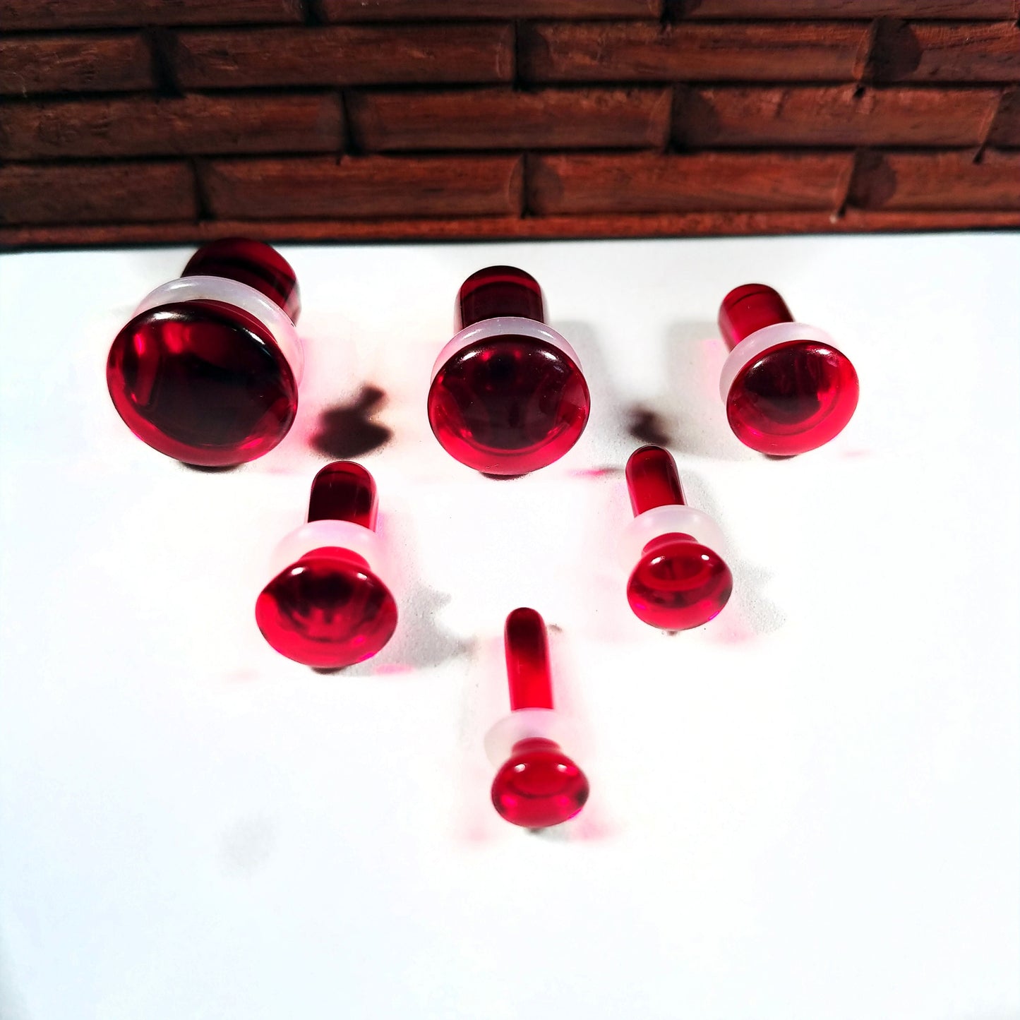 Dark Red Glass Single Flare Glass Plugs