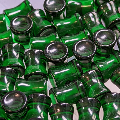 Concave Dark Green Glass Plugs