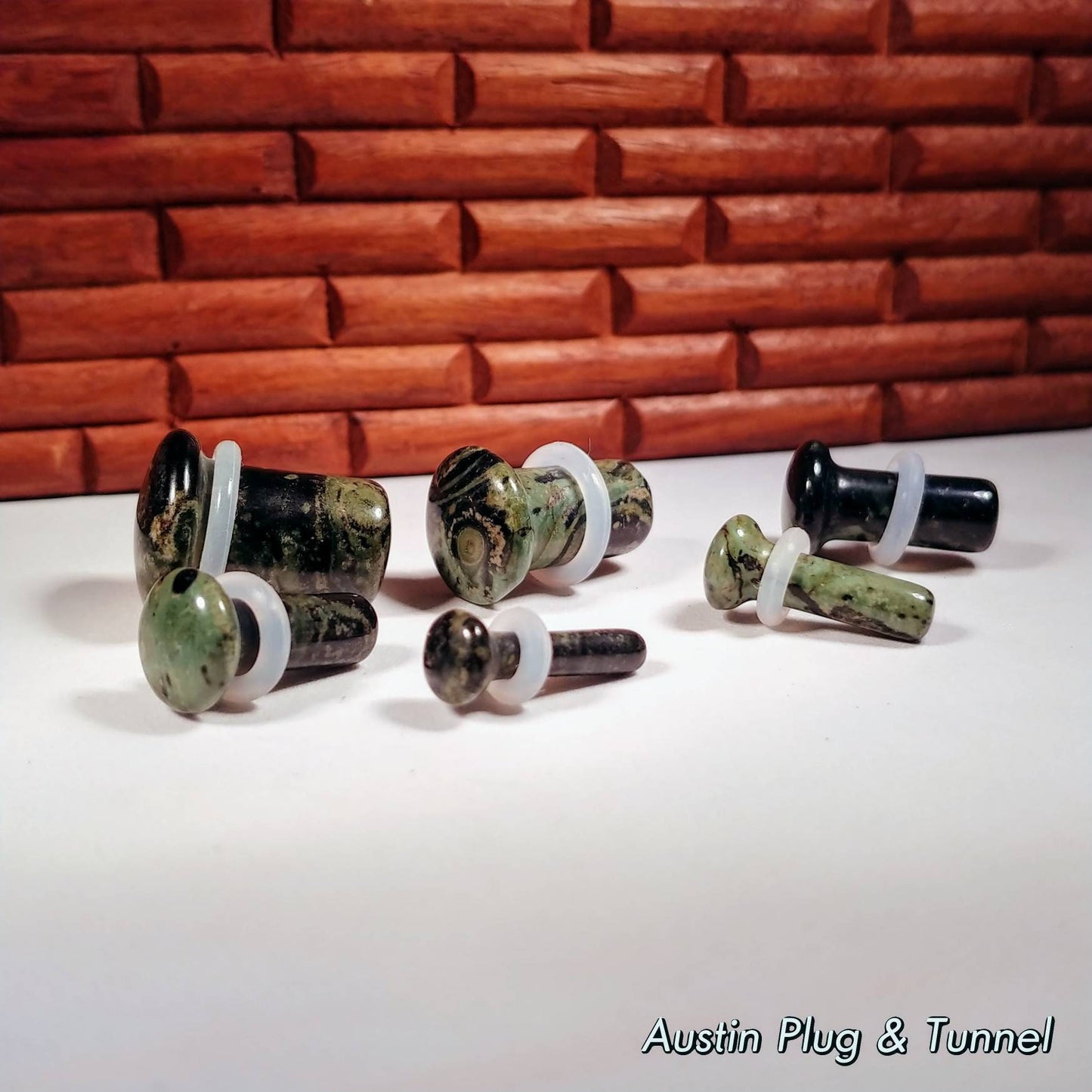 Green Eye Jasper Single Flare Stone Plugs