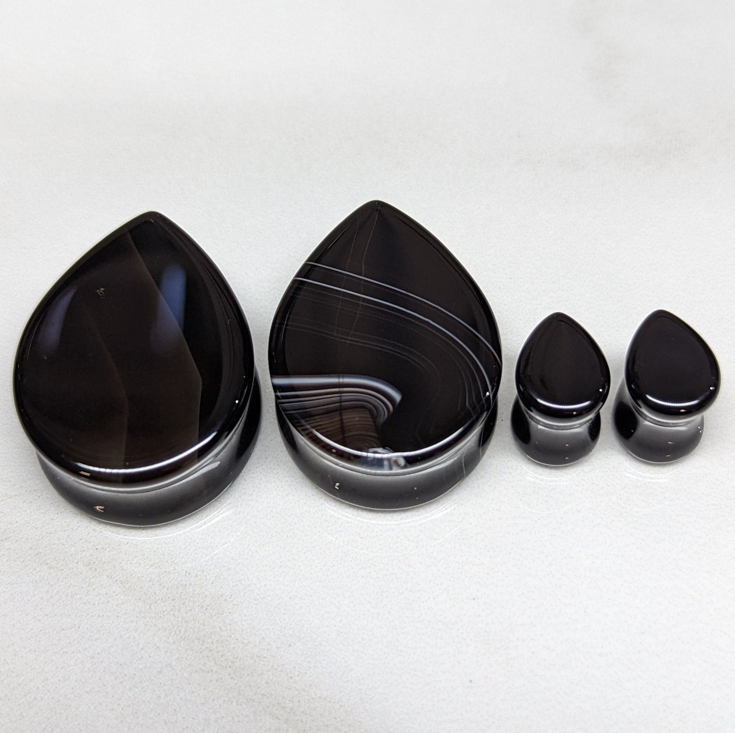 Teardrop Black Agate Stone Plugs