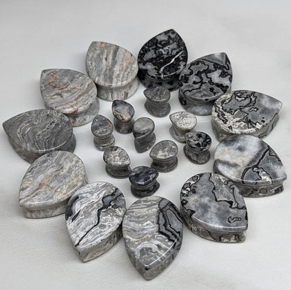 Teardrop Gray Wave Jasper Stone Plugs