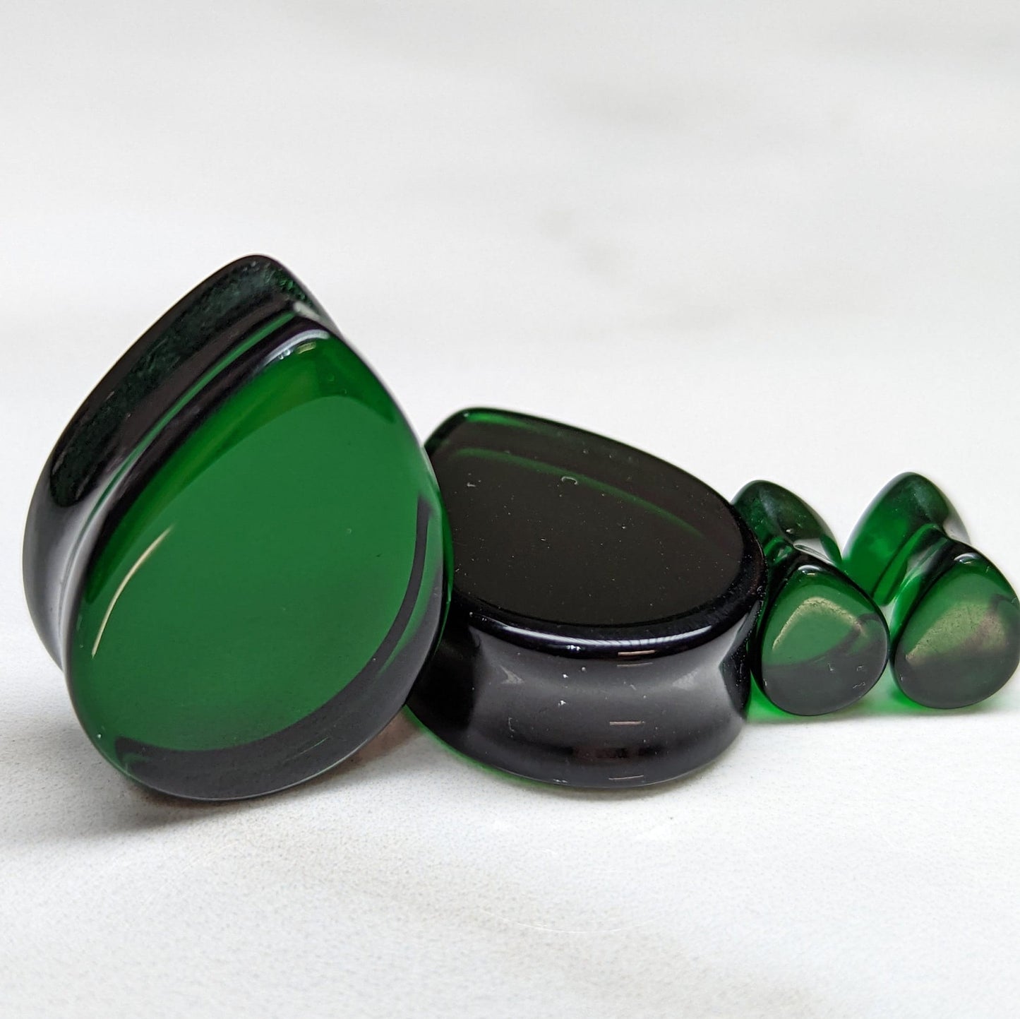 Teardrop Dark Green Glass Plugs