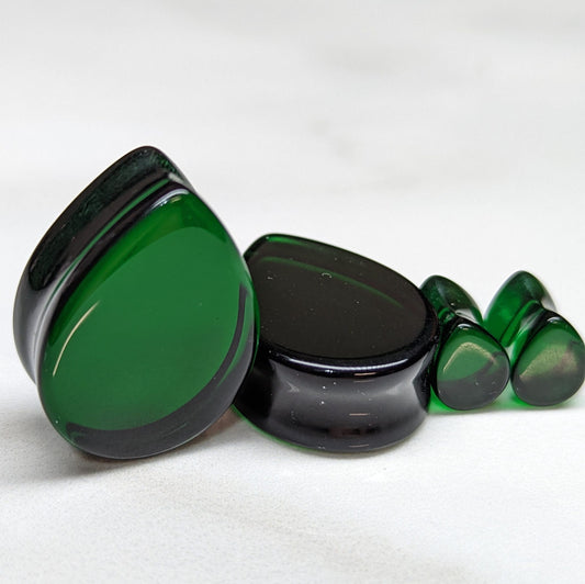 Teardrop Dark Green Glass Plugs