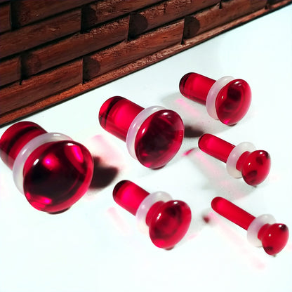 Dark Red Glass Single Flare Glass Plugs