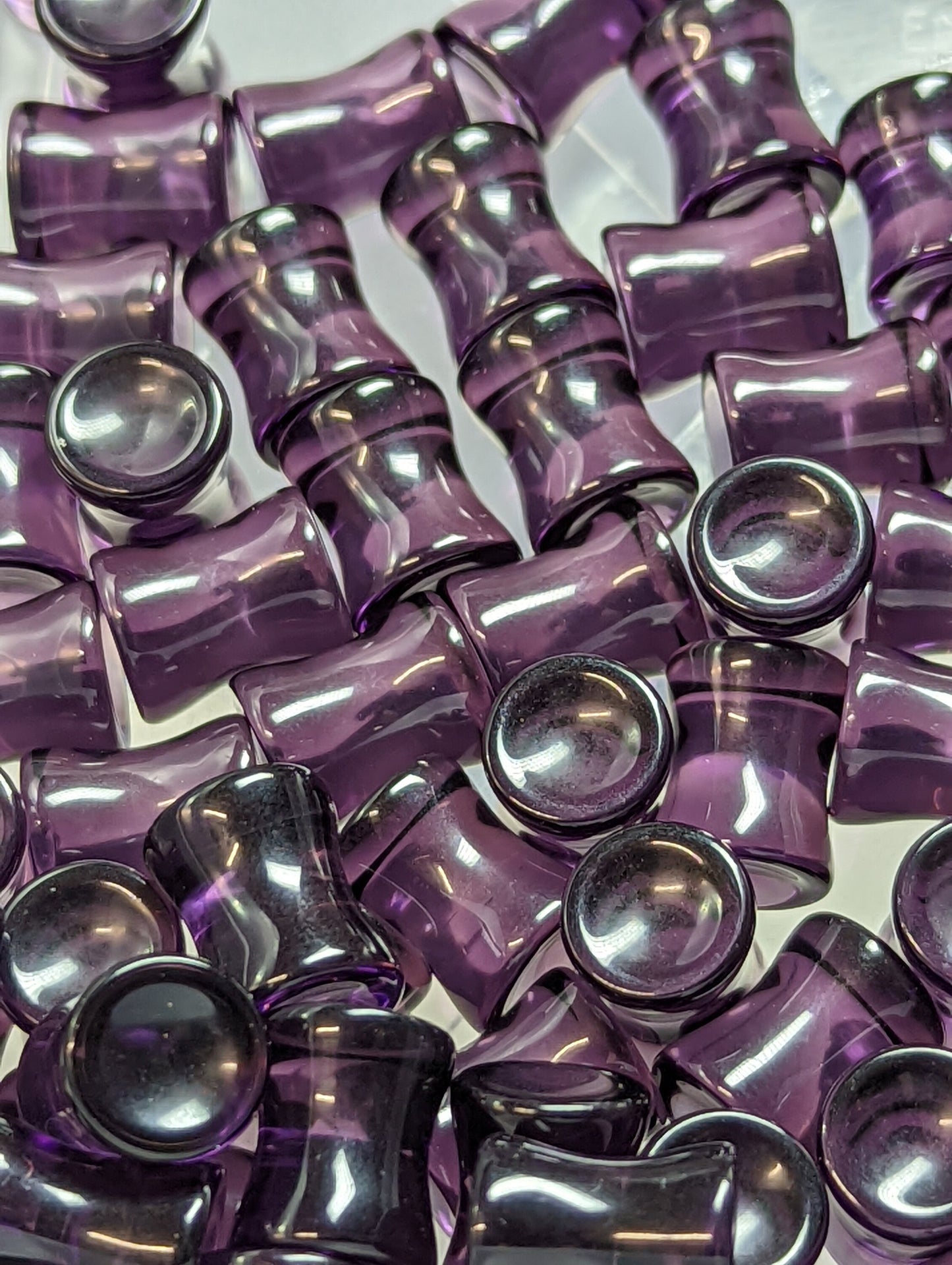 Concave Dark Purple Black Glass Plugs