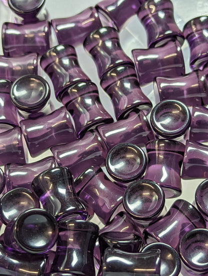 Concave Dark Purple Black Glass Plugs
