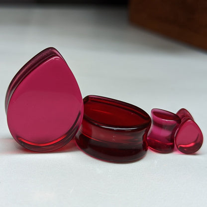 Teardrop Pink Glass Plugs