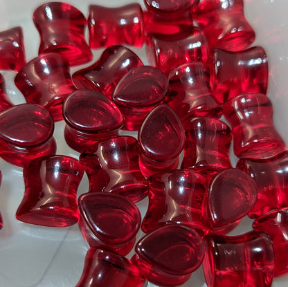 Teardrop Dark Red Glass Plugs
