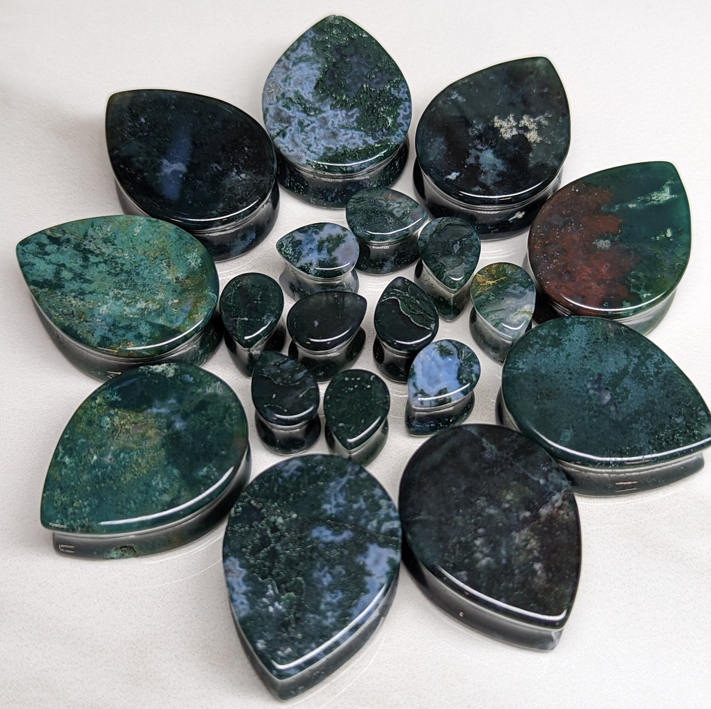 Teardrop Green Moss Agate Stone Plugs