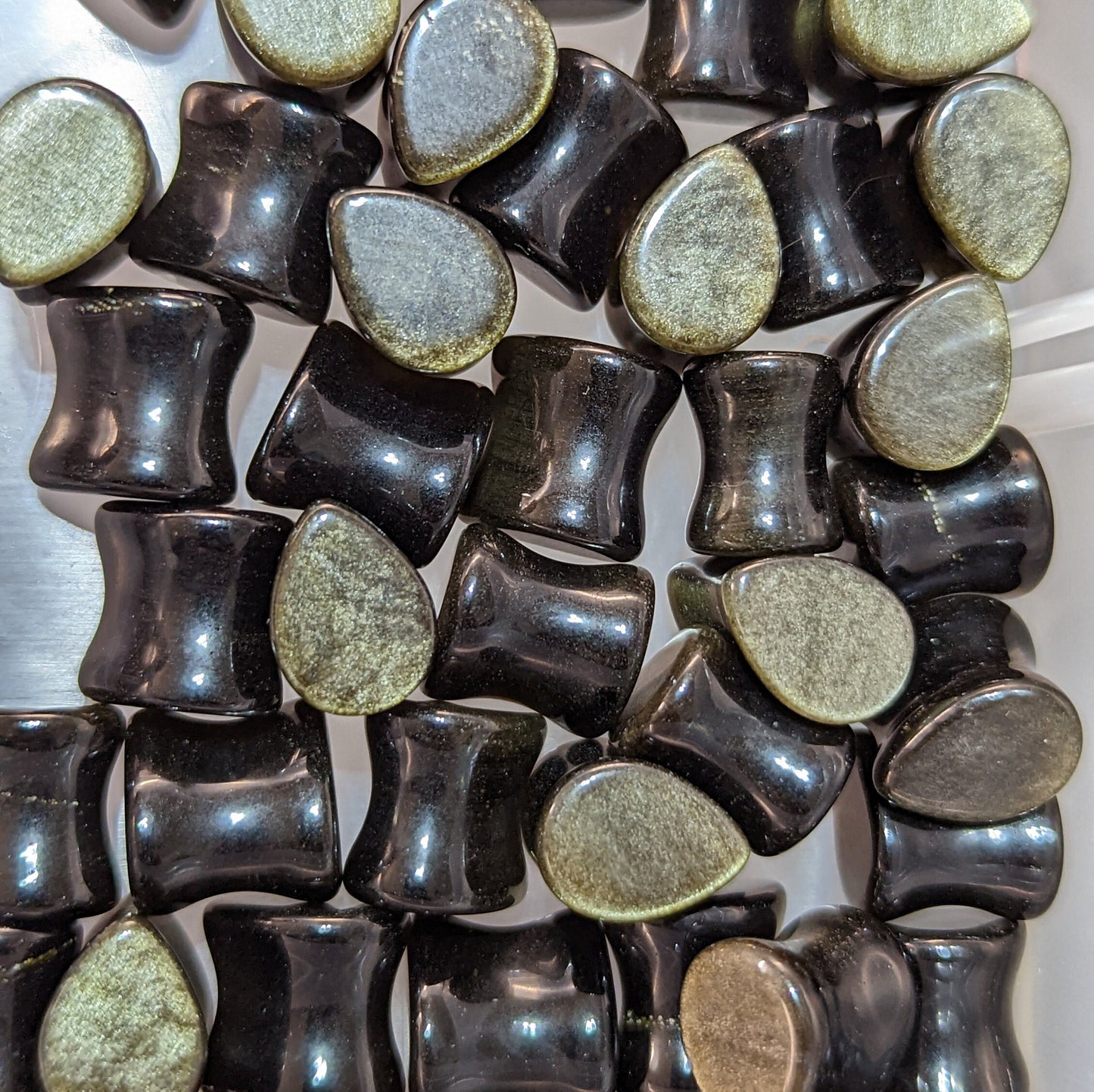Teardrop Golden Black Obsidian Stone Plugs