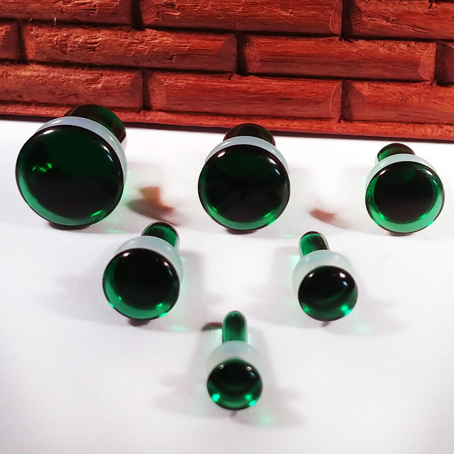 Dark Green Glass Single Flare Plugs
