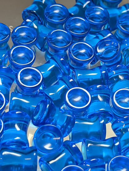 Concave Ocean Blue Glass Plugs