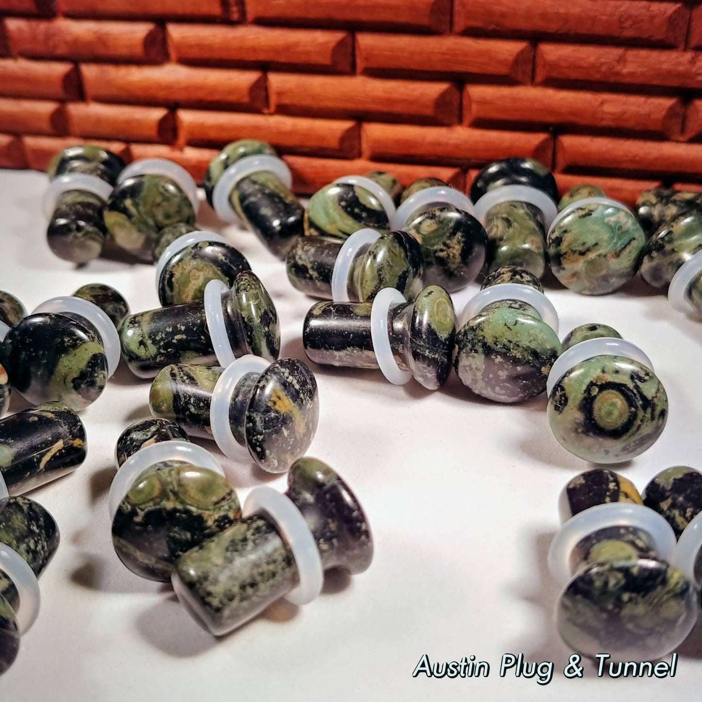 Green Eye Jasper Single Flare Stone Plugs