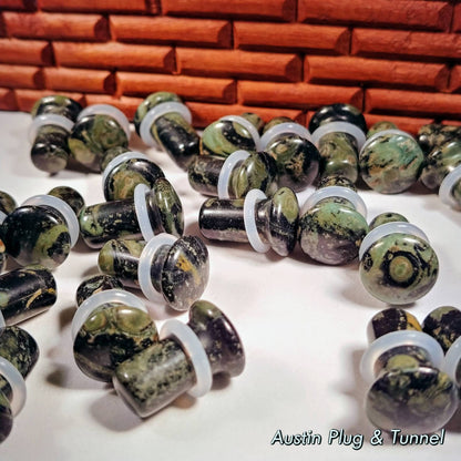 Green Eye Jasper Single Flare Stone Plugs