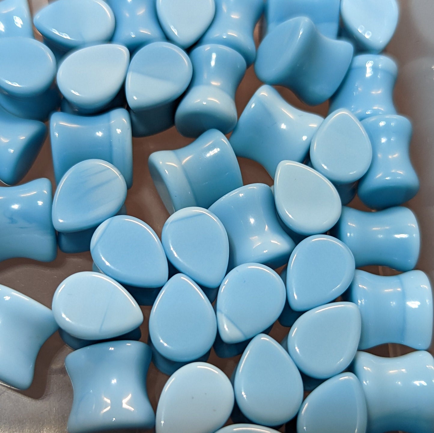 Teardrop Teal Blue Glass Plugs