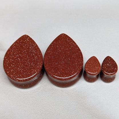 Teardrop Goldstone Glass Plugs