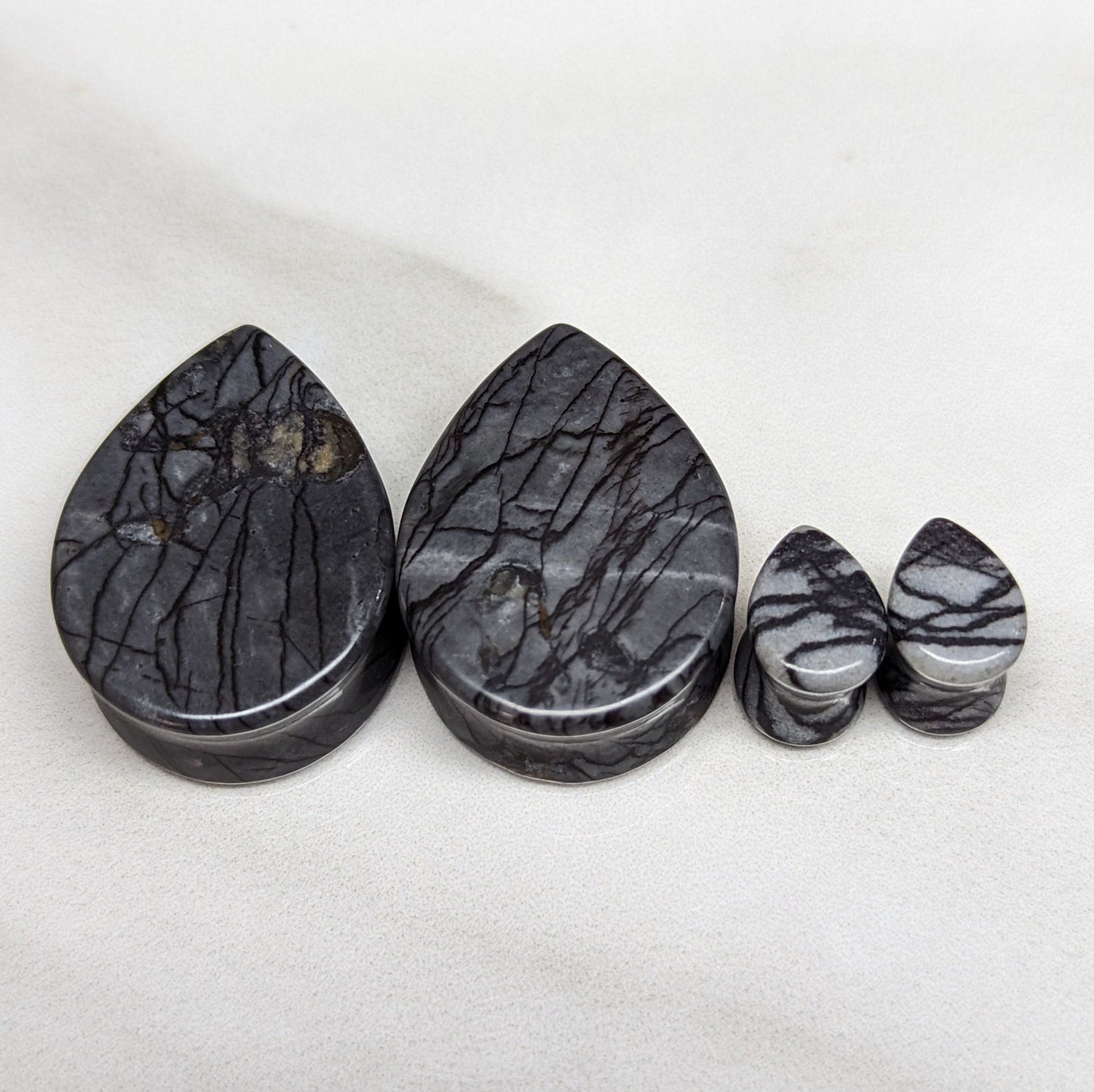 Teardrop Black Net Jasper Stone Plugs