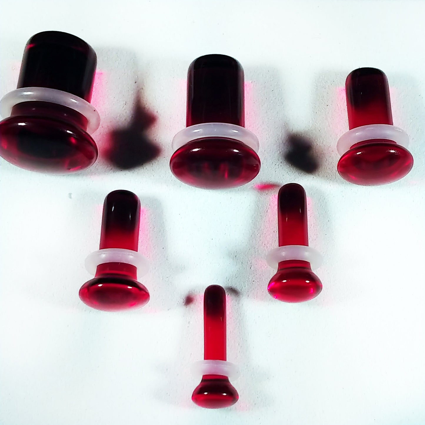 Dark Red Glass Single Flare Glass Plugs
