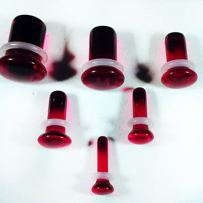 Dark Red Glass Single Flare Glass Plugs
