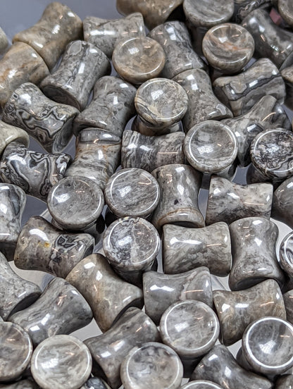 Concave Gray Wave Jasper Stone Plugs