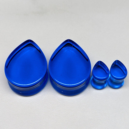Teardrop Ocean Blue Glass Plugs