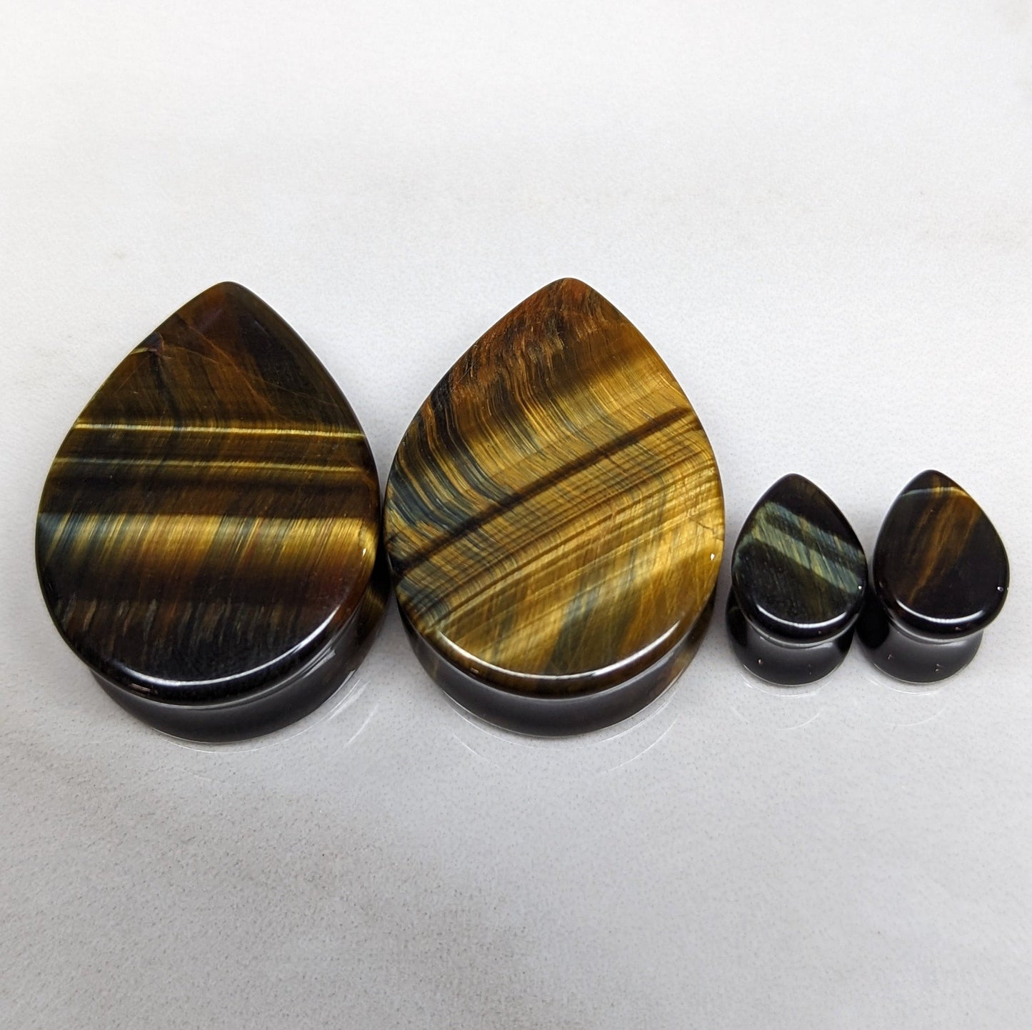 Teardrop Blue Tiger Eye Stone Plugs