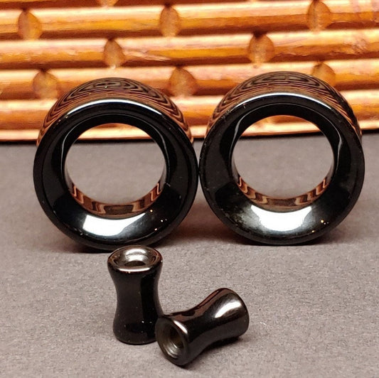 Black agate tunnels for stretched ears.