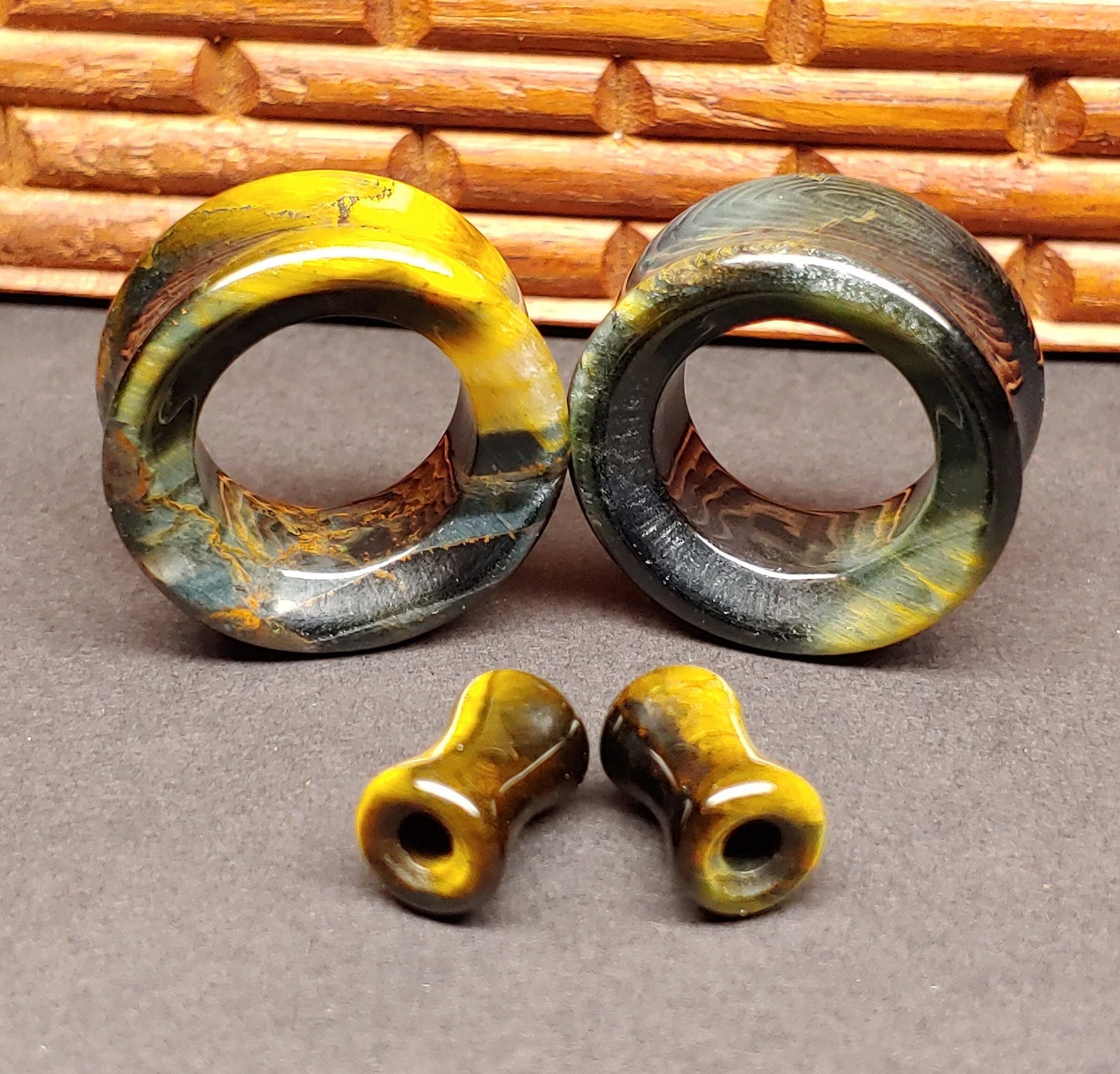 Blue Tiger Eye Stone Tunnels for stretched ears. 
