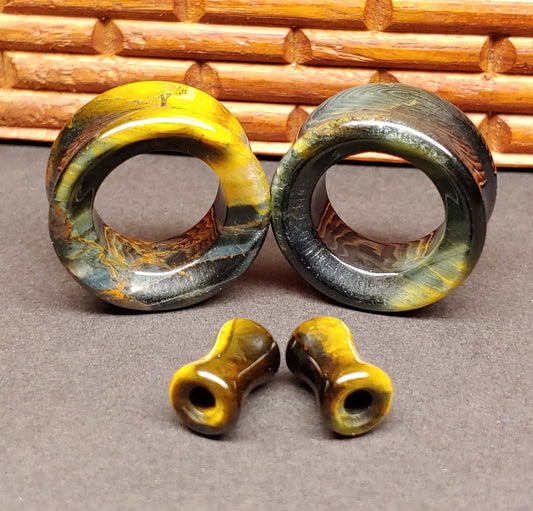 Blue Tiger Eye Stone Tunnels for stretched ears. 